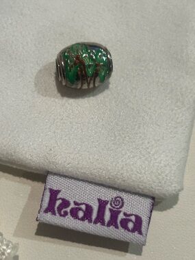 Pandora-style "Tropical Palm" Bead Charm - Sterling Silver & Green